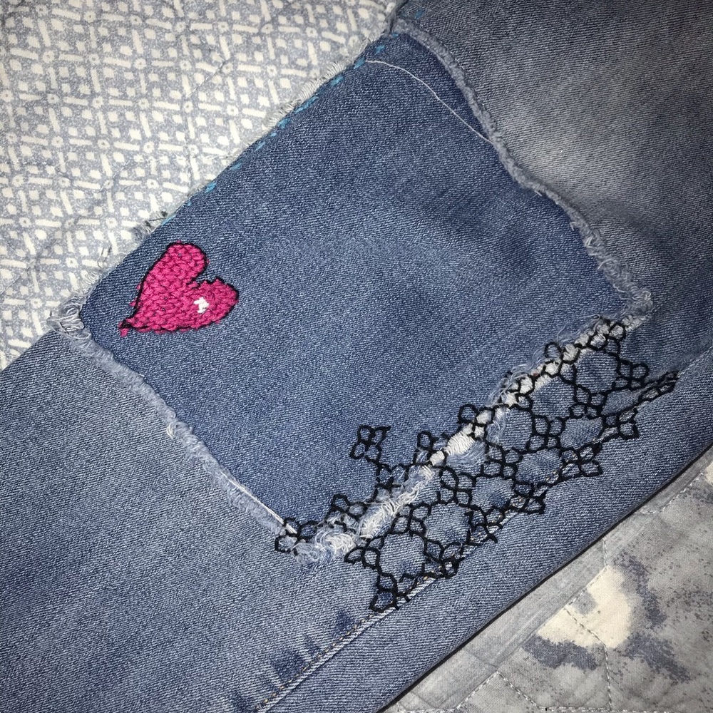 Old Navy Hand Crossstich Custom Jeans - Picture 3 of 5
